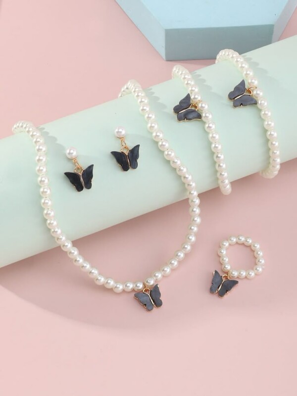 Elegant Pearl Butterfly Jewelry Set