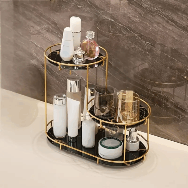 3-tier golden vanity stand cosmetic display - zaynab mart