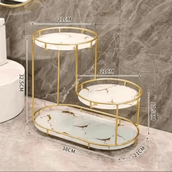 3-tier golden vanity stand cosmetic display - zaynab mart