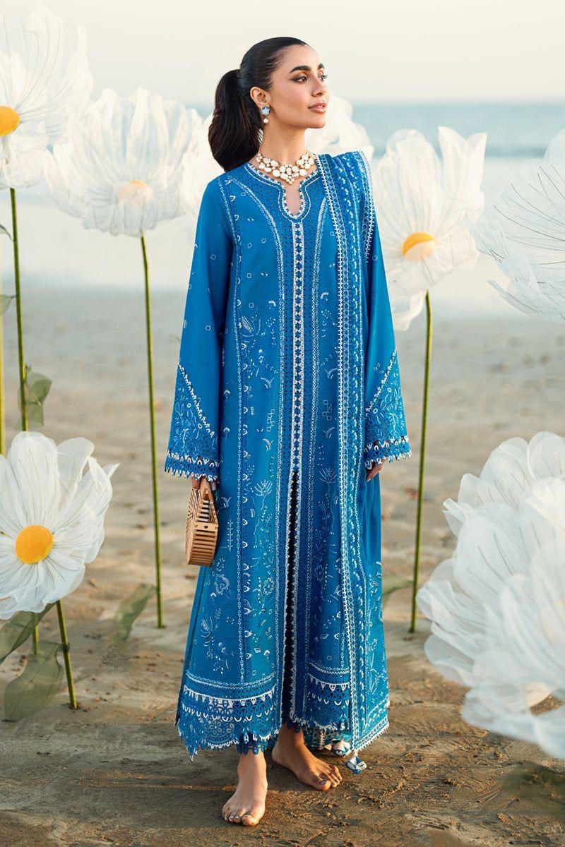 Azure Blue Geometric Print Maxi Kaftan