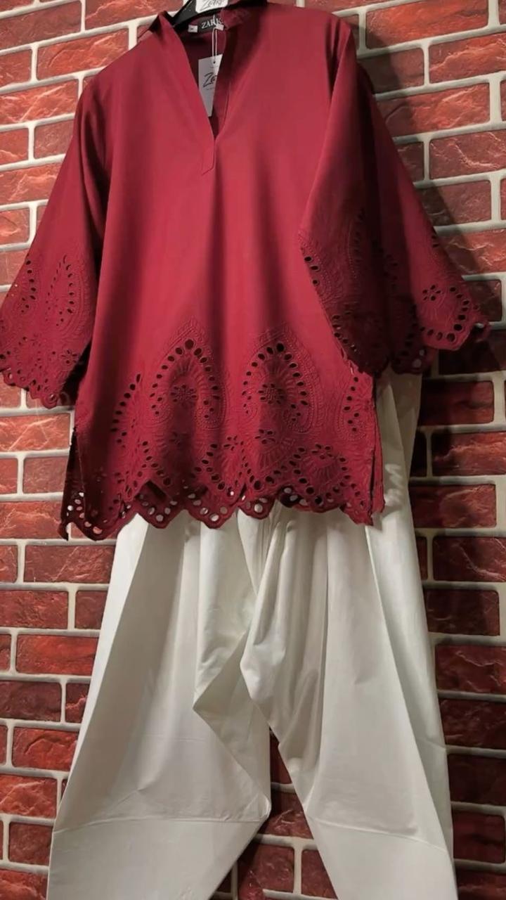 Crimson Eyelet Embroidered Top