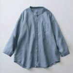 Dusty Blue Mandarin Linen Shirt gallery image thumbnail #1