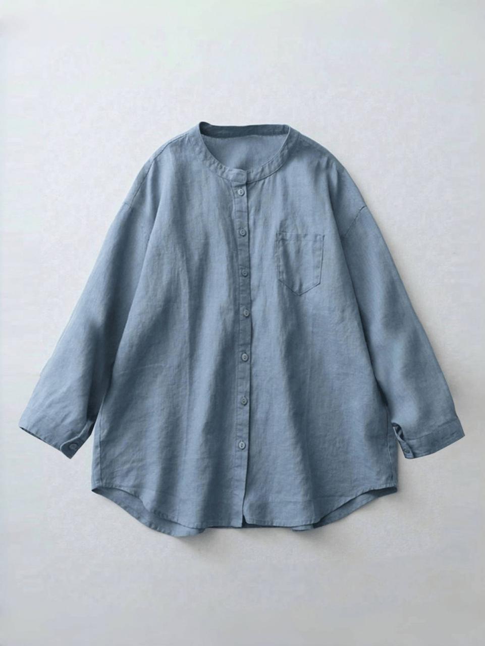 Dusty Blue Mandarin Linen Shirt