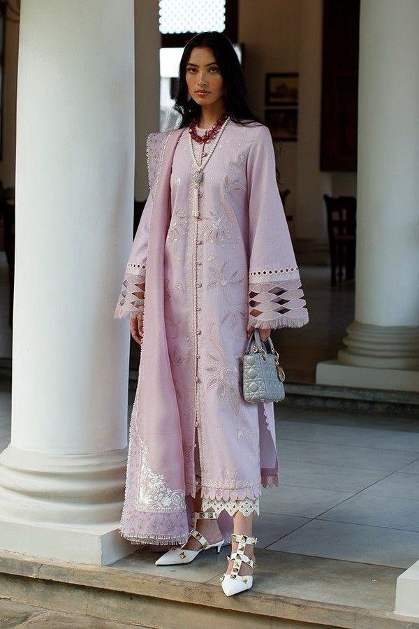 Lilac Mist Lattice-Sleeve Ensemble