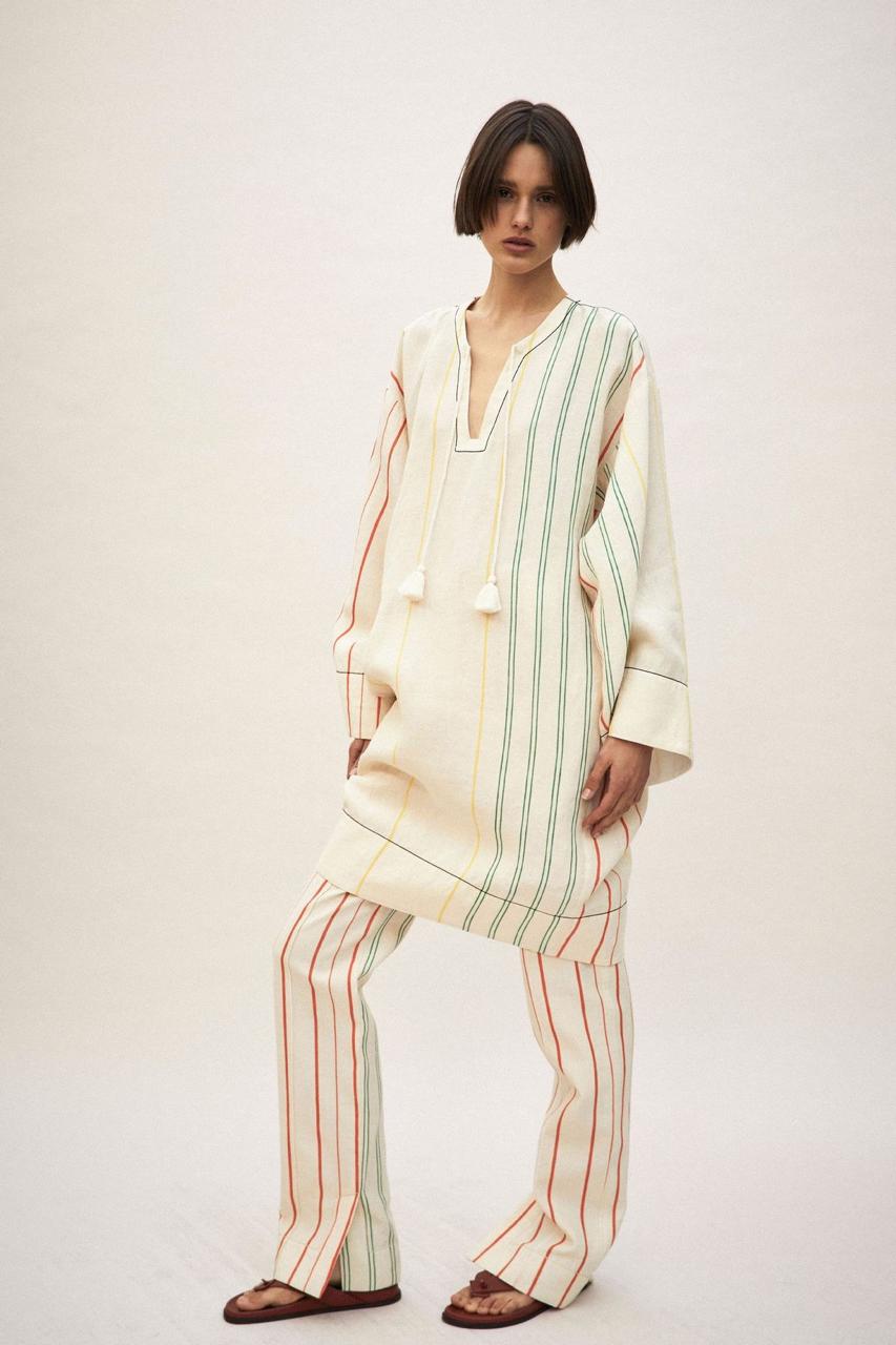 Multi-Stripe Ivory Kaftan Set