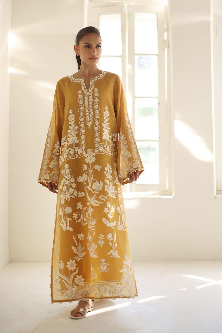 Mustard Yellow Embroidered Kaftan