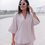 Neutral Striped Linen Lounge Set gallery image thumbnail #1