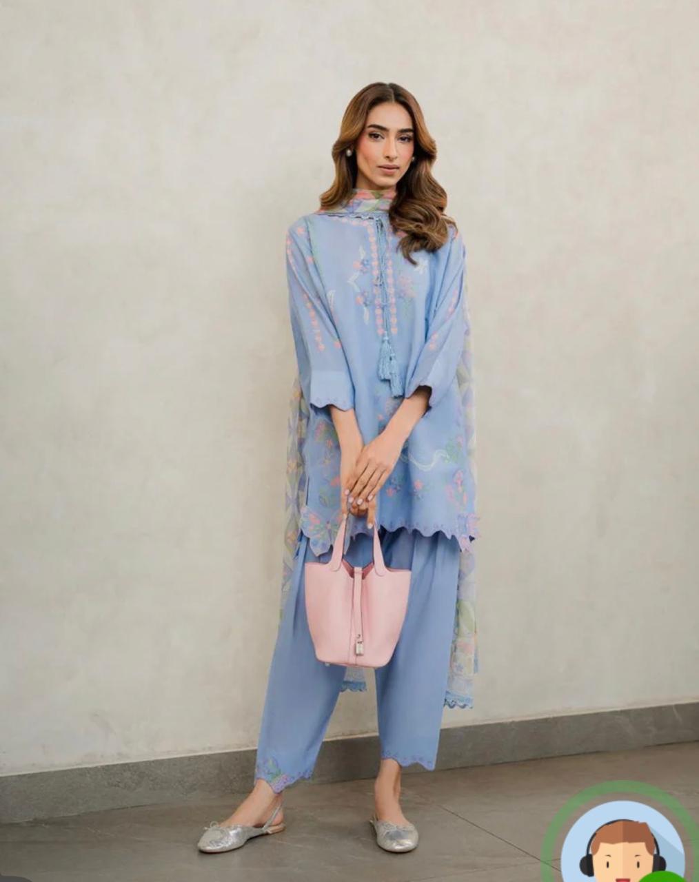 Powder Blue Butterfly Embroidered Set