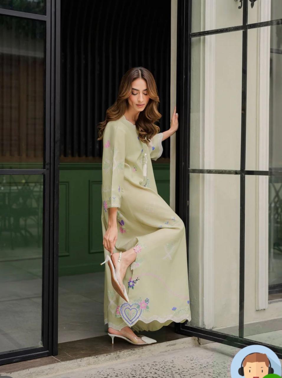 Sage Green Meadow Embroidered Dress