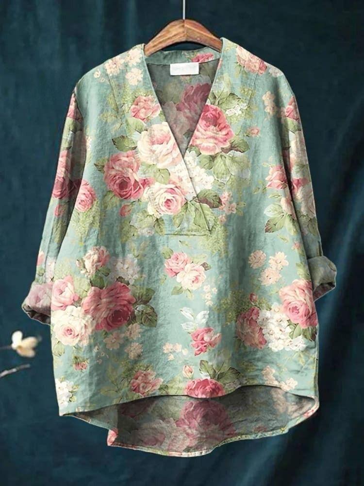 Vintage Floral Sage Blouse