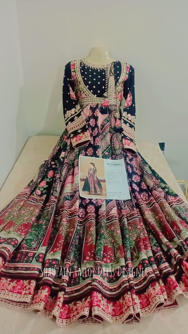Designer Maxi full flare ghera, and detailed neckline.