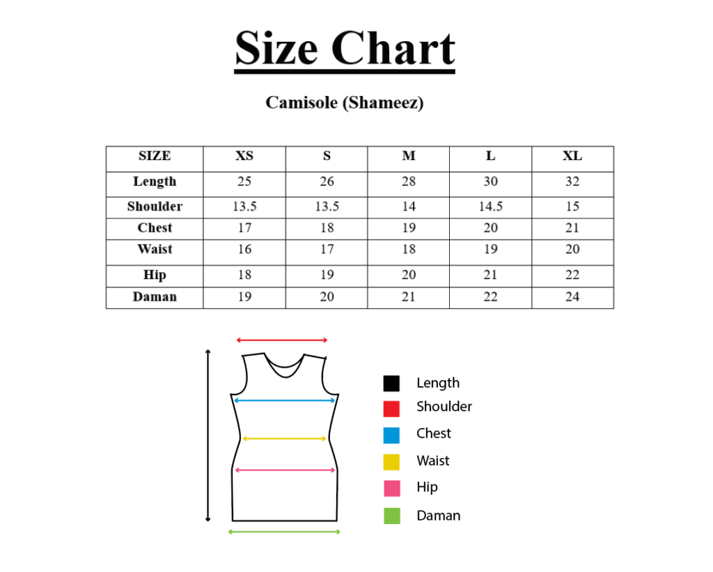 Camisole Size Chart